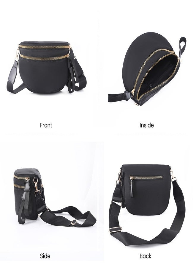 kuifang Nylon Crossbody Bags Bum Bag for Women Large Sling Bag Purse with Adjustable Strap（Black） - Image 4